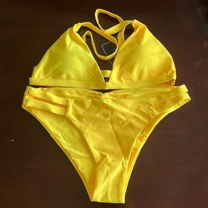 Yellow White Two Piece Bikini - Small / 4
